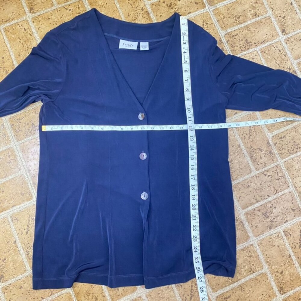 Chico's Travelers Dark Blue V Neck Cardigan - Picture 8 of 8